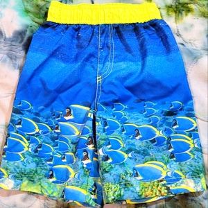 Super cute neon tropical fish boys swim trunks